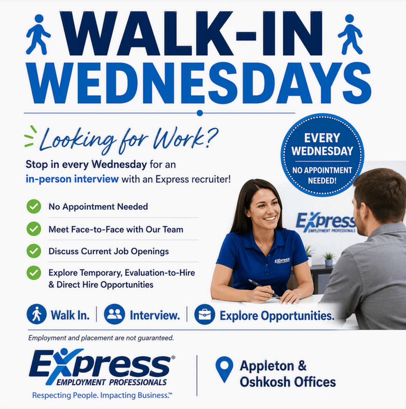 Walk-In Wednesdays with Appleton and Oshkosh Express