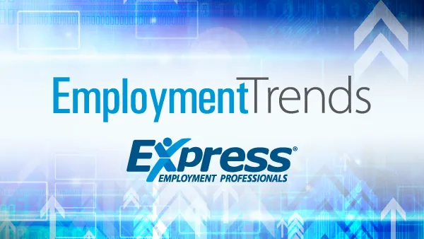 Infographic with blue tech-style background reading “Employment Trends” and “Express Employment Professionals” logo