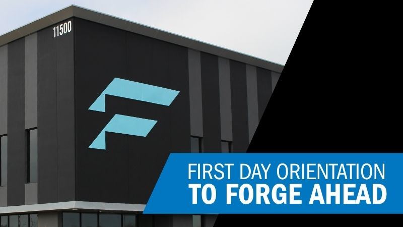 Forgent Power Solutions Facility in Dayton, MN with overlayed text highlighting weekly orientations