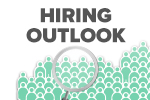 America Employed - Hiring Outlook text over white background with with a magnifying glass examining green silhouetted people