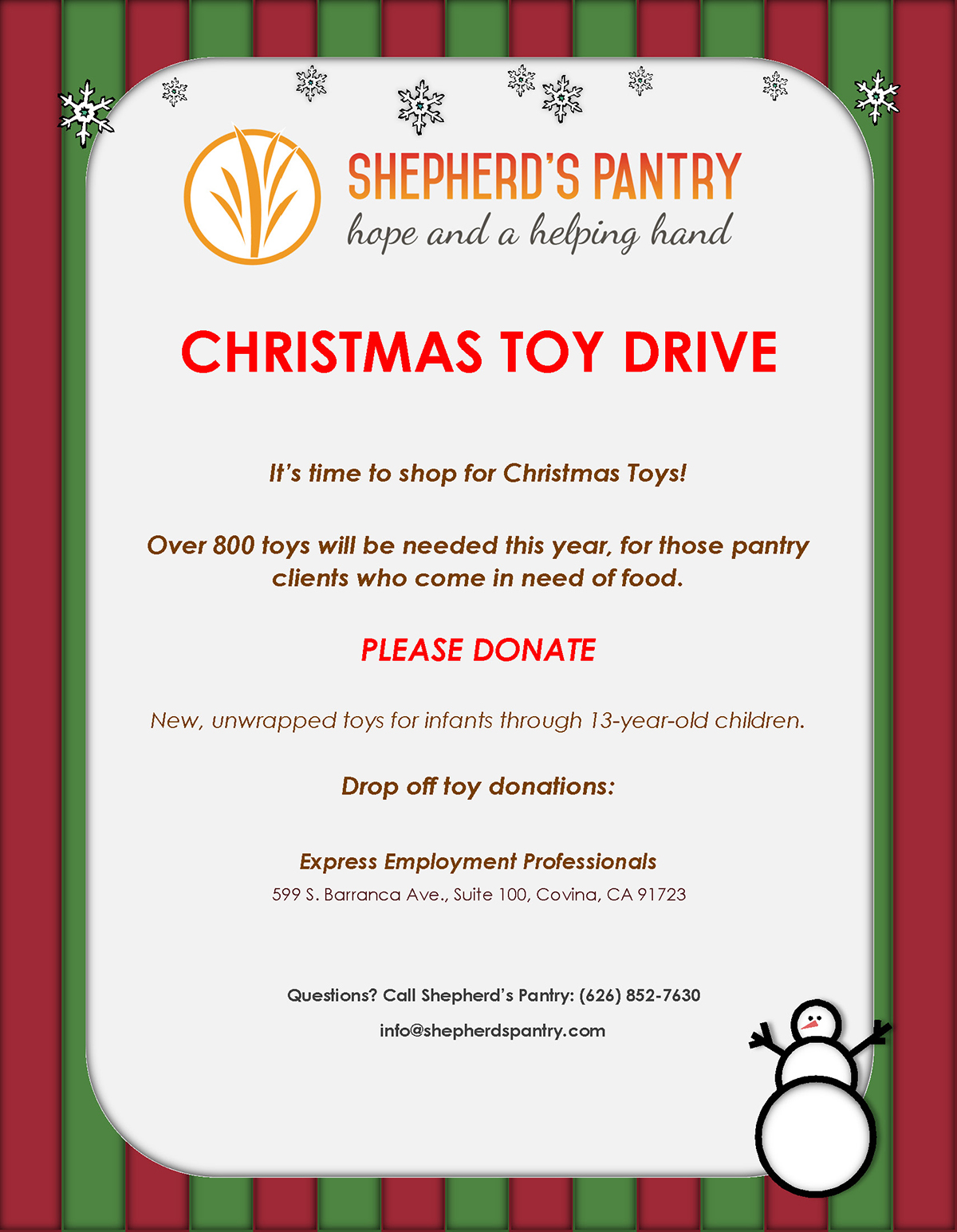 Christmas Toy Drive 2019 - Covina Staffing Agency