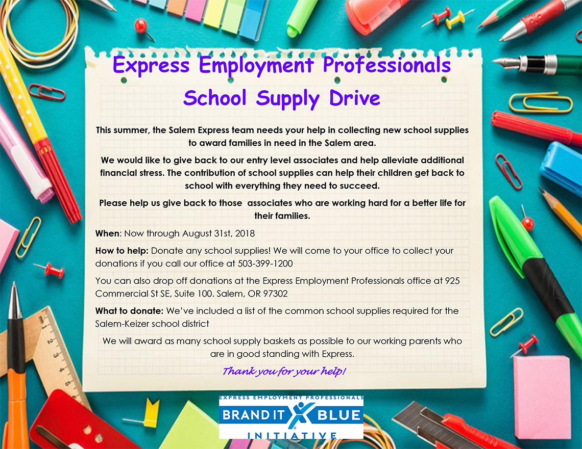 Brand it Blue 2018 - School Supplies Drive