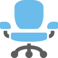 A blue and black icon of an office chair